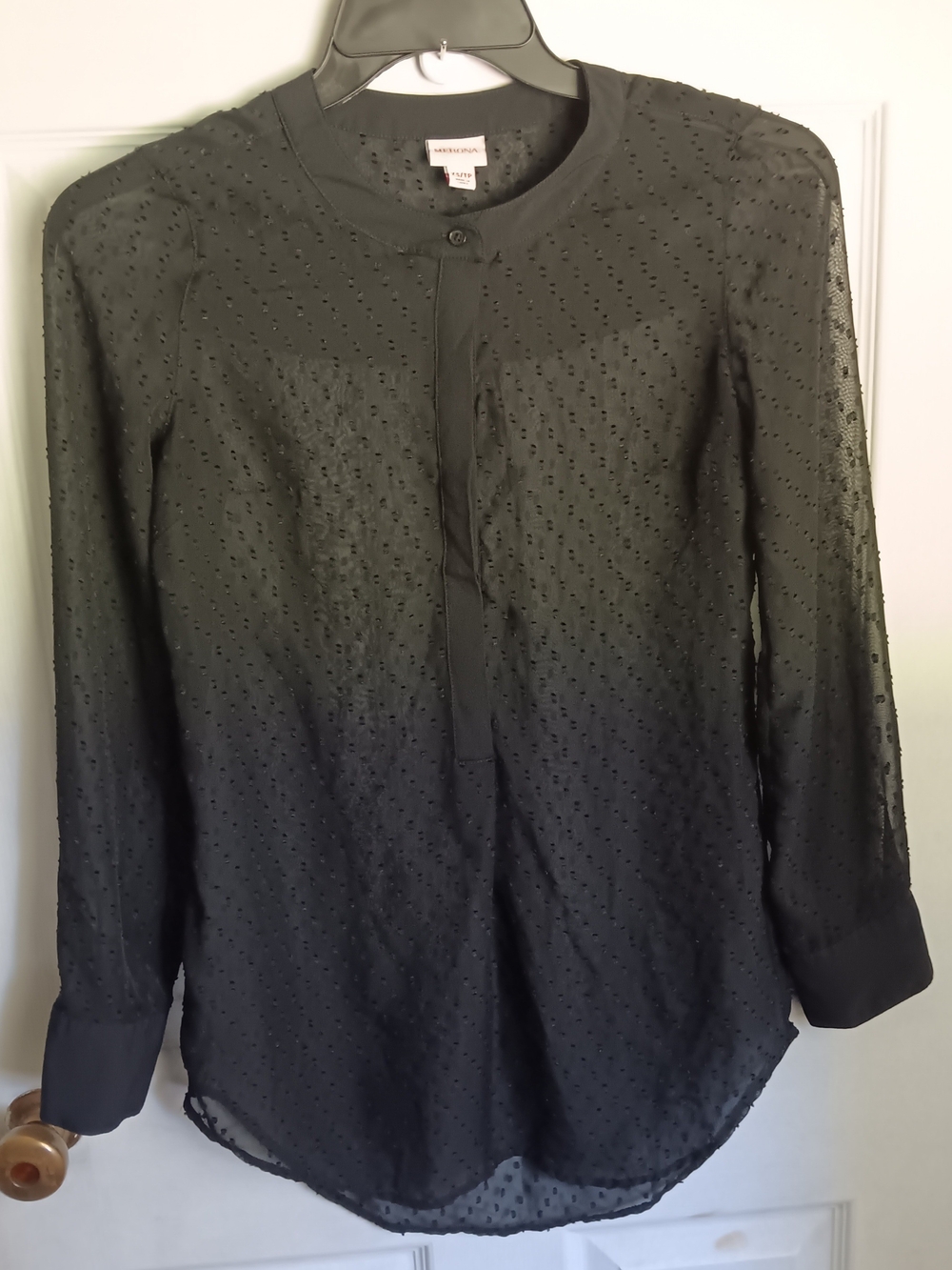Merona Black Swiss Dot Long Sleeve Blouse